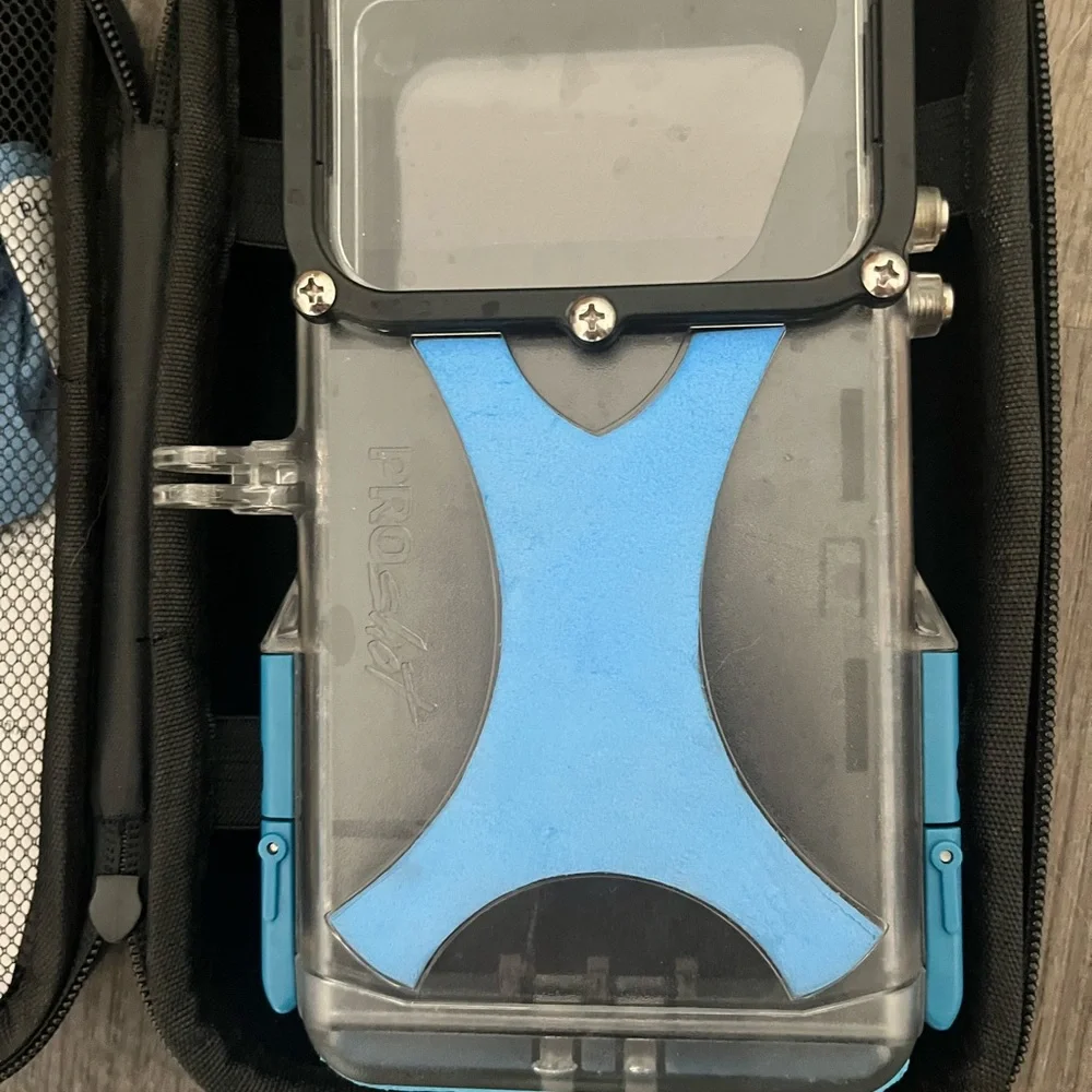 Blue and Black Protective Case with Accessories